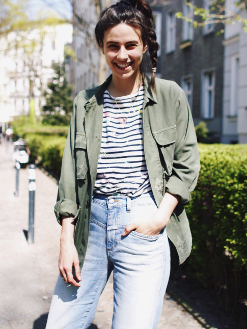 Veste kaki + marinire + jean mom = un look 100% rentre 2015