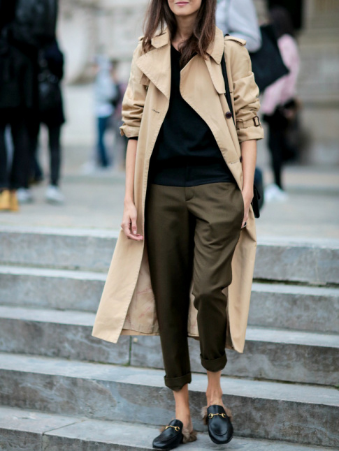 Camel + olive + noir = le bon mix