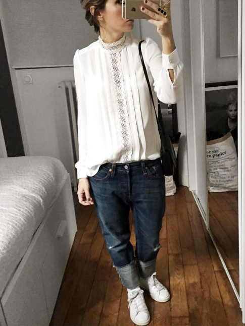 Blouse victorienne + jean boyfriend = le bon mix