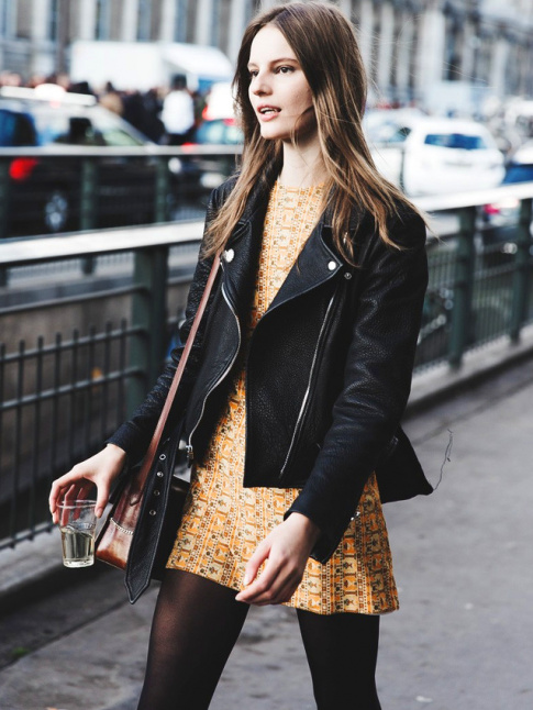 Robe sixties + perfecto = le bon mix