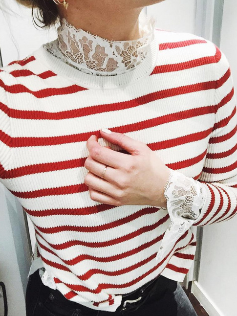 Cet hiver, on n'hsite pas  associer dentelle et rayures marinire