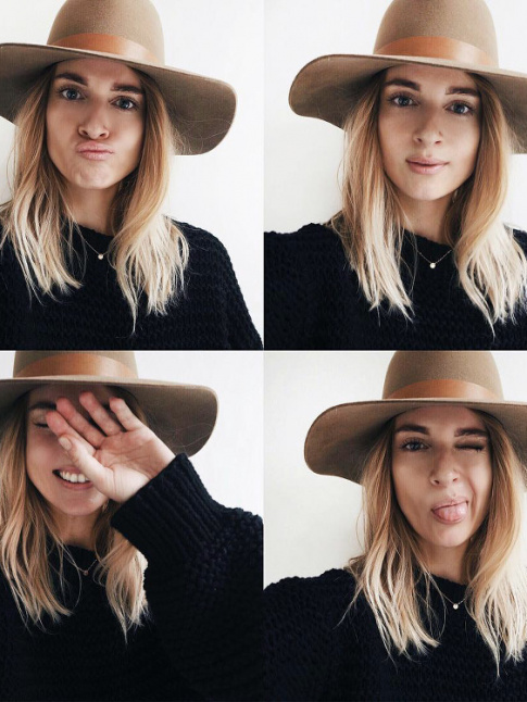 Cheveux blonds dors + chapeau cappucino = le bon mix
