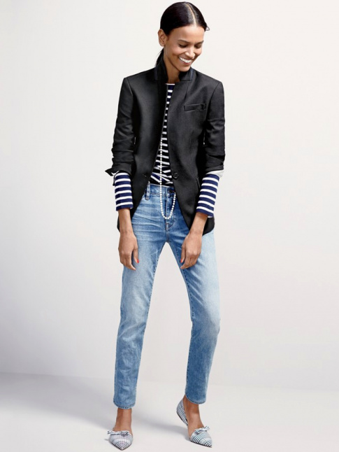 Marinire + manches de blazer retrousses haut = le bon mix