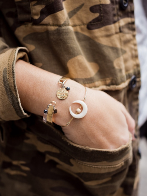 Fins bracelets + veste camouflage = le bon mix
