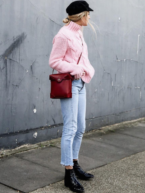 Rose + bordeaux + noir + jean bleu dlav = le bon mix