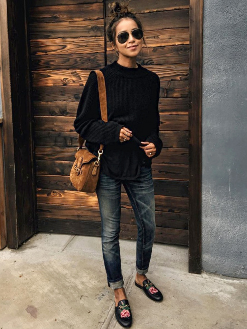 Marron + noir + jean brut = le bon mix