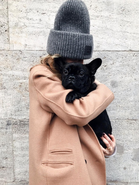 Bonnet Acne + mini chien adorable = le bon mix