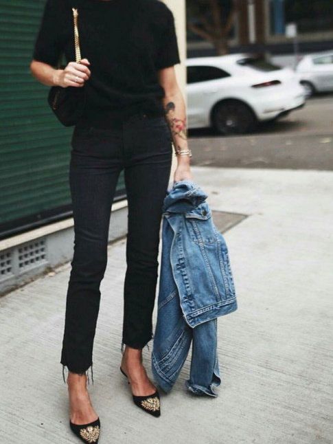 Slim noir coup court sur la cheville + escarpins ultra dcollets = le bon mix