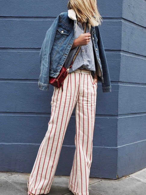 Pantalon flare ray + chemise en jean = le bon mix