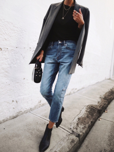 Blazer ray + jean boyfriend 7/8 + boots pointues = le bon mix