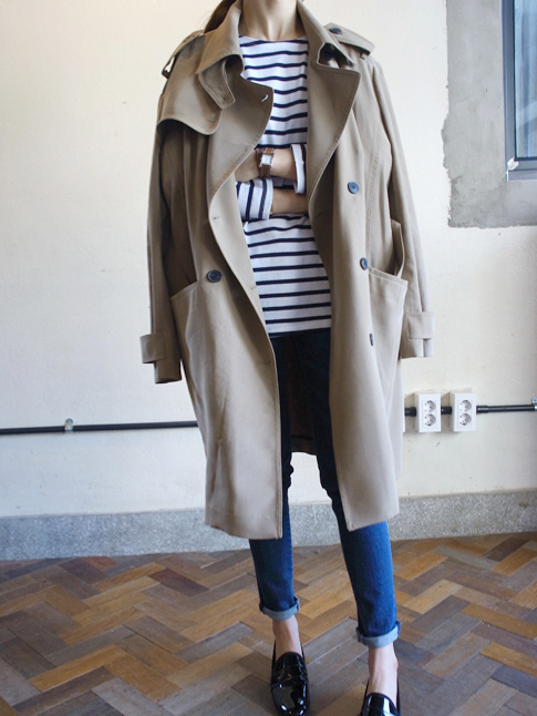 Trench + marinire + mocassins vernis = le bon mix
