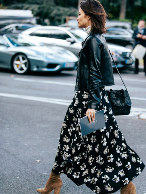 Perfecto + longue robe fleurie = le bon mix