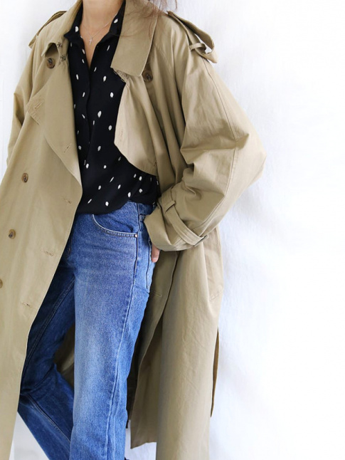 Maxi trench + blouse  pois = le bon mix