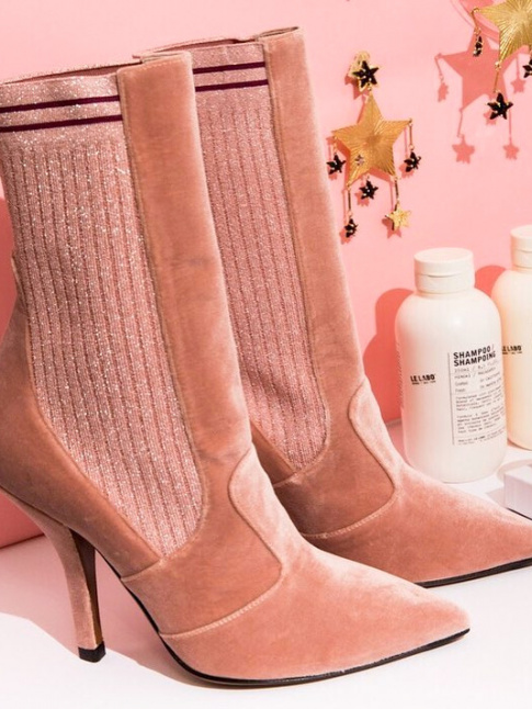 Maille glitter + velours rose guimauve = le bon mix