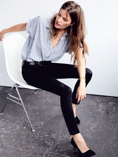 Ample chemisette  rayures + slim noir + escarpins = le bon mix