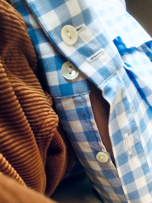 Vichy bleu + velours ctel caramel = le bon mix