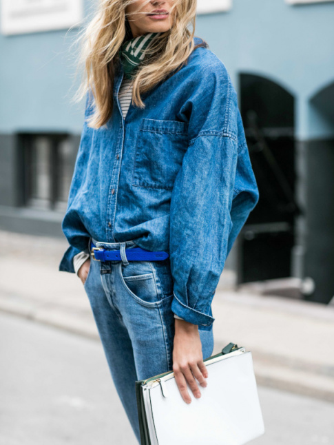 Total look jean + rayures marinire + touches de vert = le bon mix