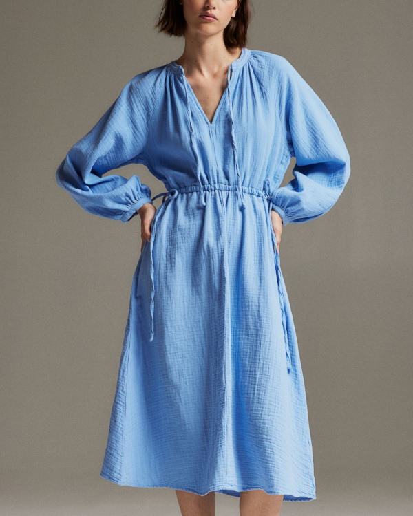 Robe en coton double tissage avec dtails  nouer bleu
