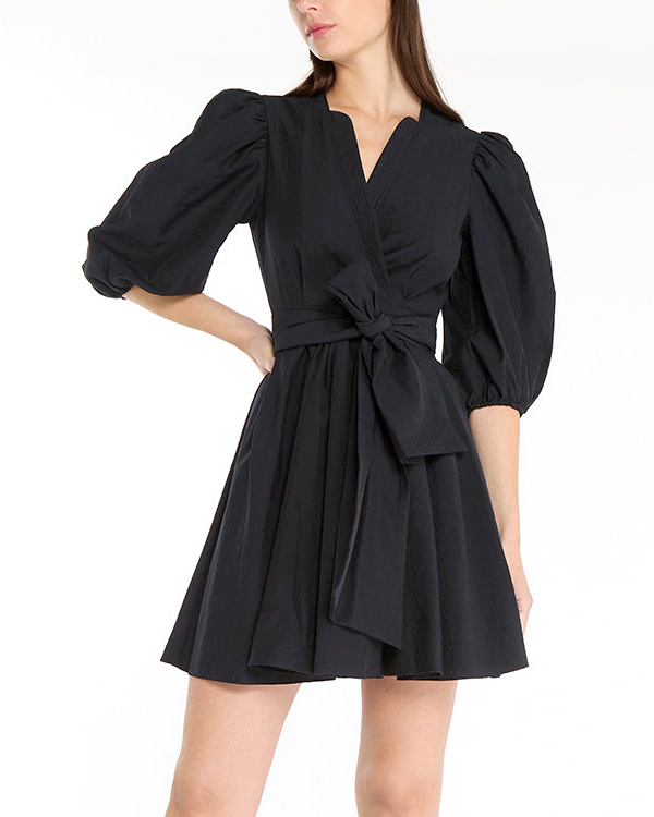 Robe portefeuille courte manches ballon noir