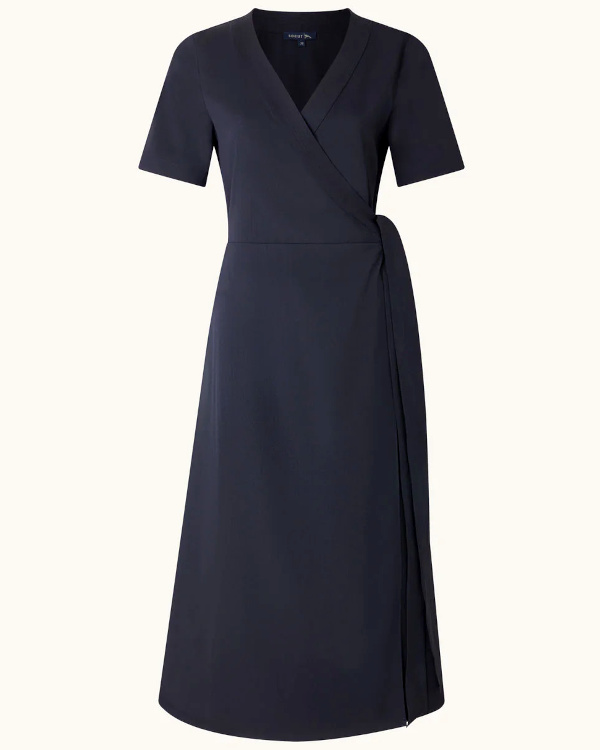 Robe portefeuille en gabardine de laine lgre marine