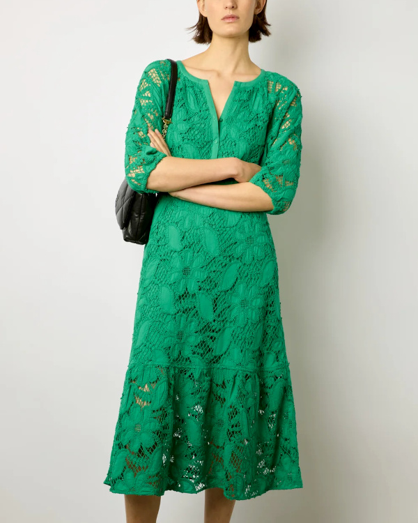 Robe midi en broderies verte