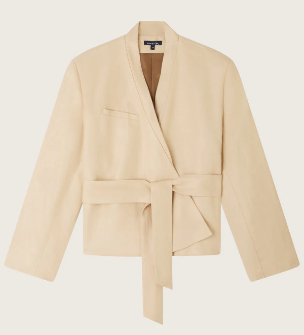 Vanilla linen twill belted cropped jacket