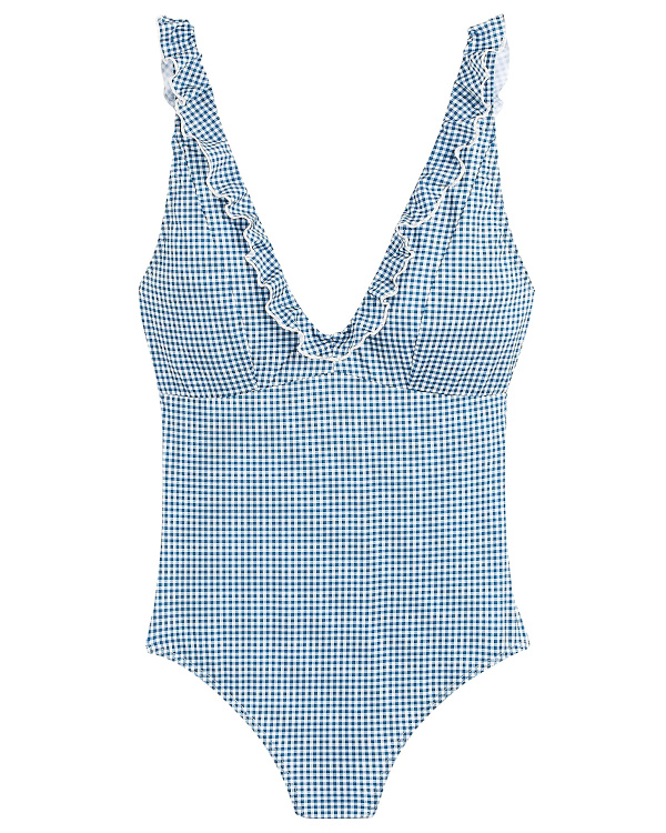 Maillot de bain 1 pice volant, motif vichy