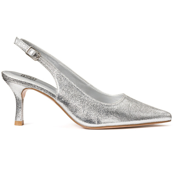 Escarpins mtalliss slingback, talon aiguille argent