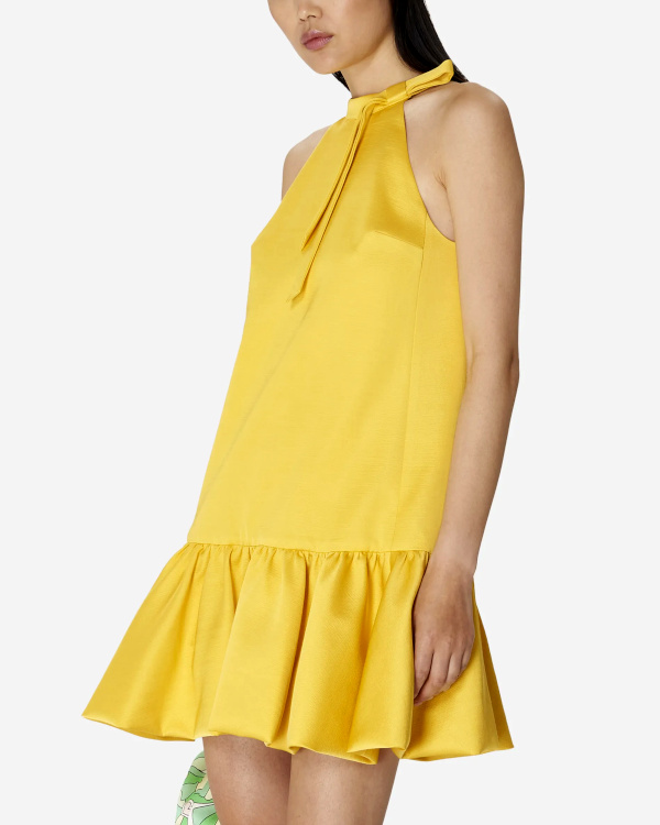 Robe courte col rond satine | Jaune