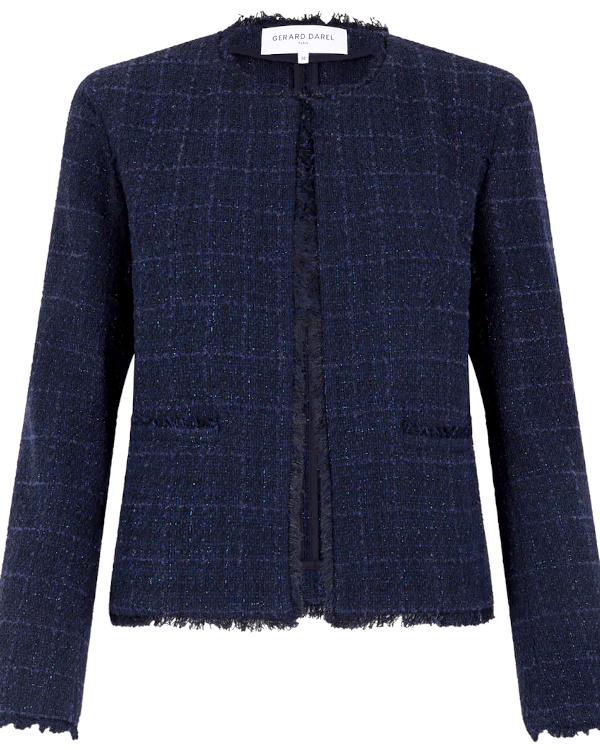 Veste courte en tweed bleu marine