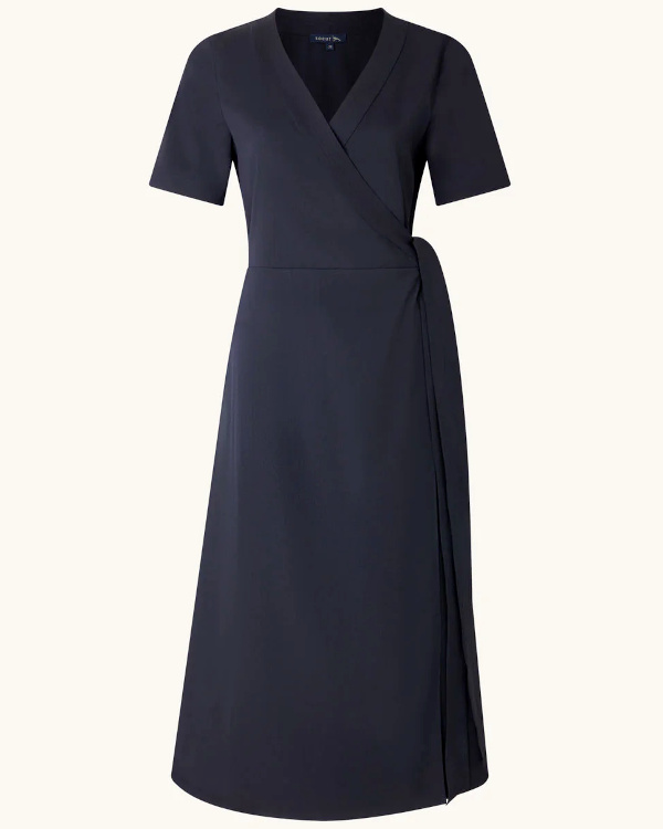 Robe portefeuille en gabardine de laine lgre marine