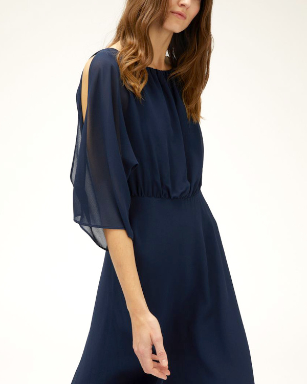 Robe longue drape bleu marine