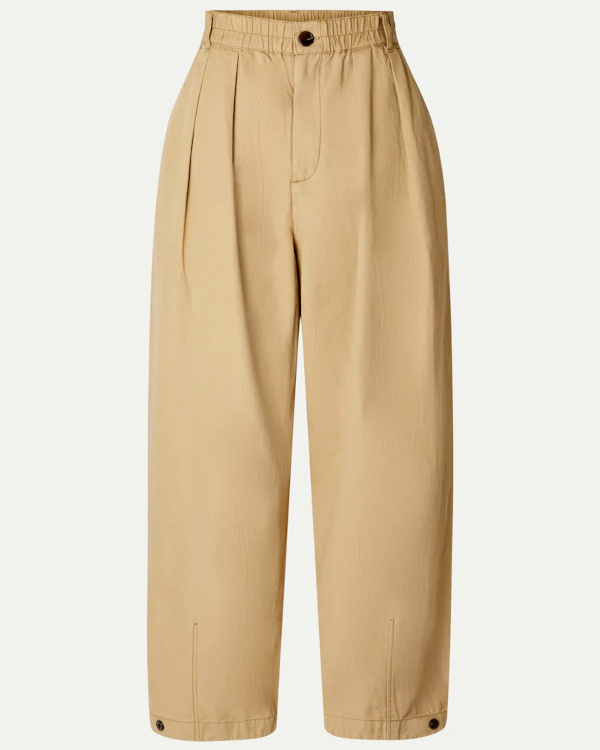 Pantalon lastiqu en coton lin beige