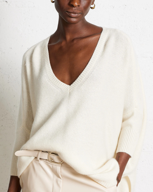 Pull oversize col V en cachemire | Blanc