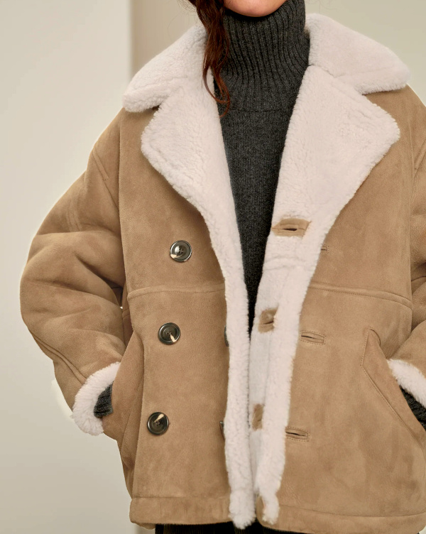 manteau en peau laine beige