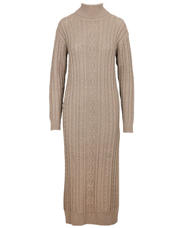 Robe pull longue tricot avec torsades | Beige