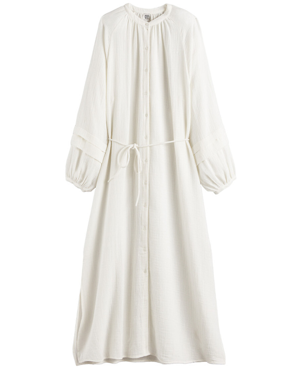 Robe longue en gaze de coton, manches bouffantes