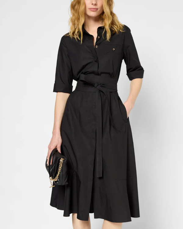 Robe chemise longue en coton noire