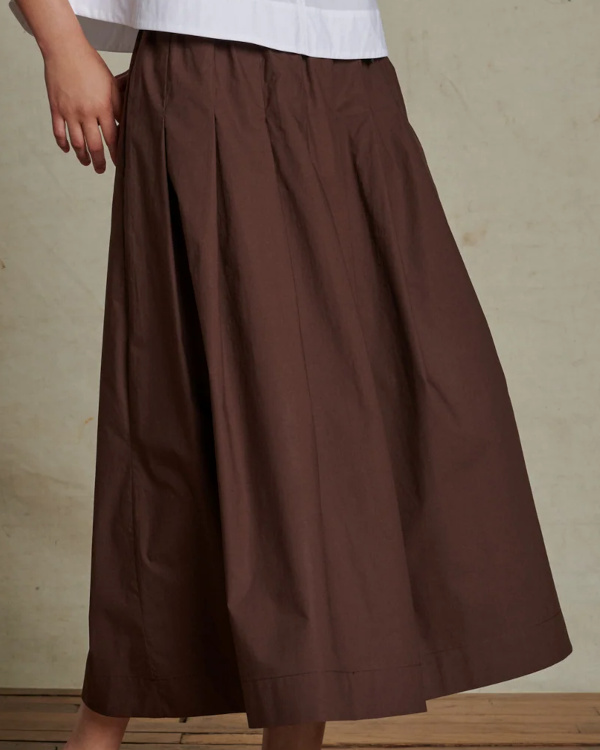 brown cotton poplin pleated midi skirt marron