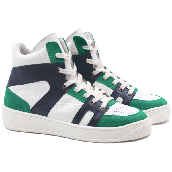 Baskets montantes cuir blanc bleu