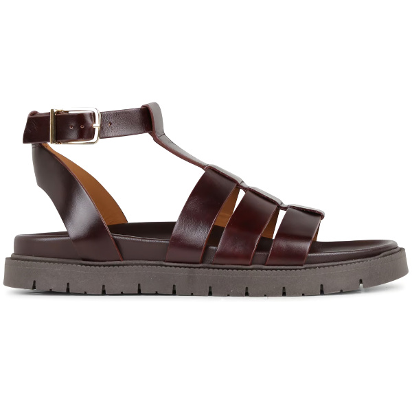 Sandales plates en cuir - Marron