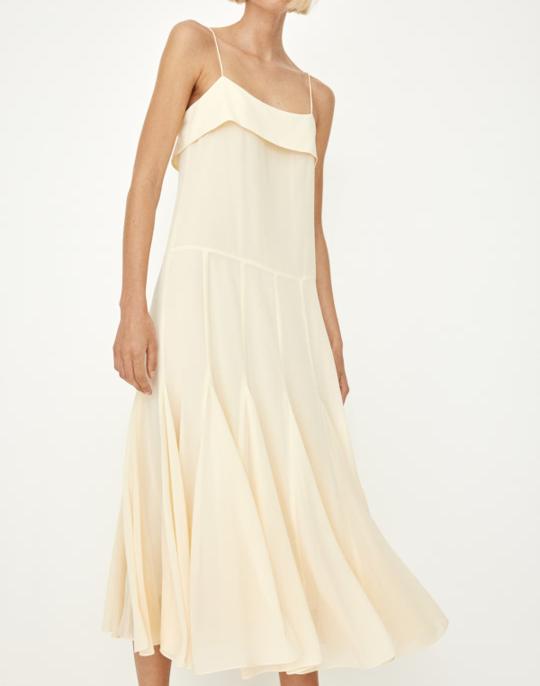 ROBE À BRETELLES FINES EN MOUSSELINE jaune clair