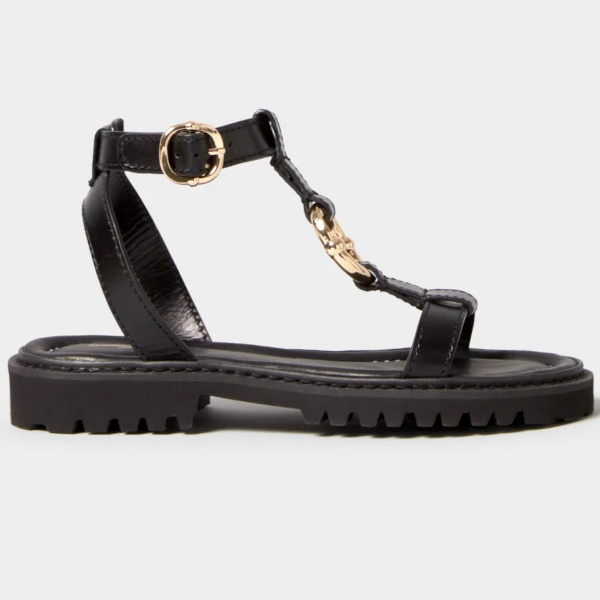 SANDALES CUIR ANNEAU DOR noir