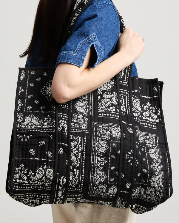 Sac cabas  motif jacquard - Noir