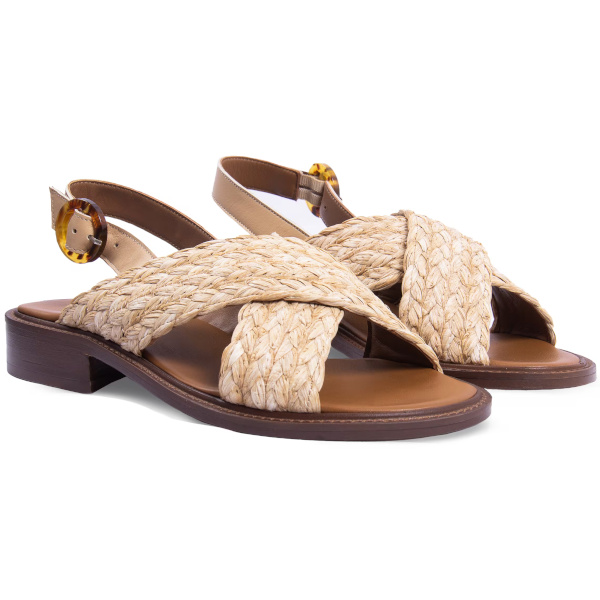 Sandales plates boucle écaille raphia