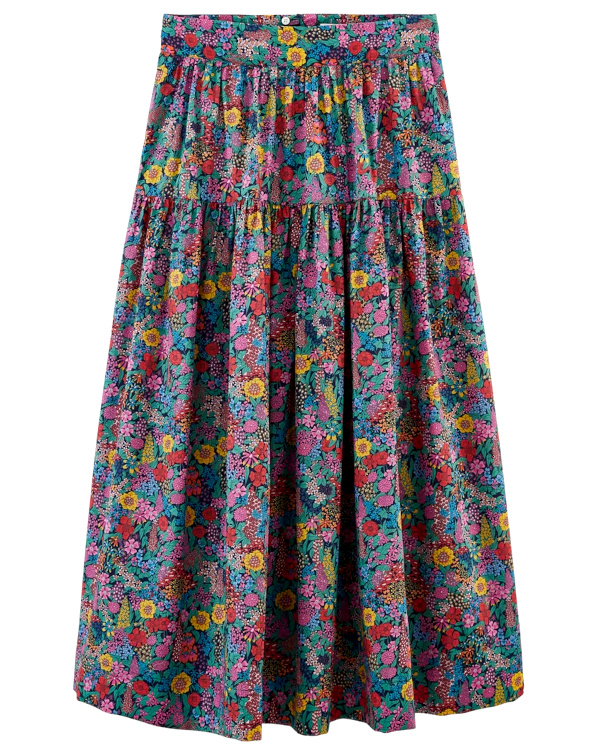 Jupe Solina en tissu Liberty violet, rose et jaune