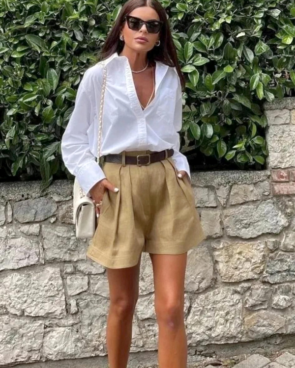 Chemise blanche + short beige