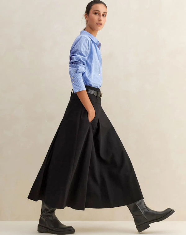 Chemise rayée + jupe longue noire
