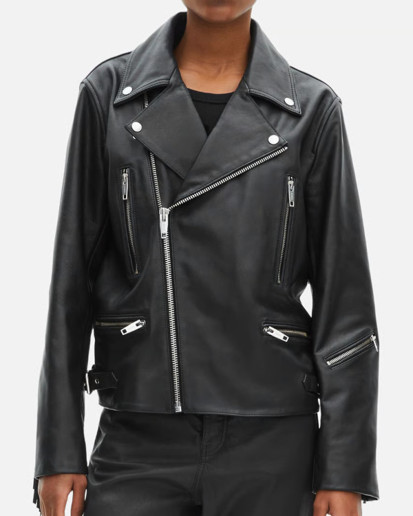 Blouson en cuir  franges - Noir