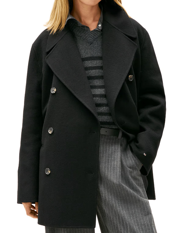 Manteau caban croisé en laine mélangée | Noir